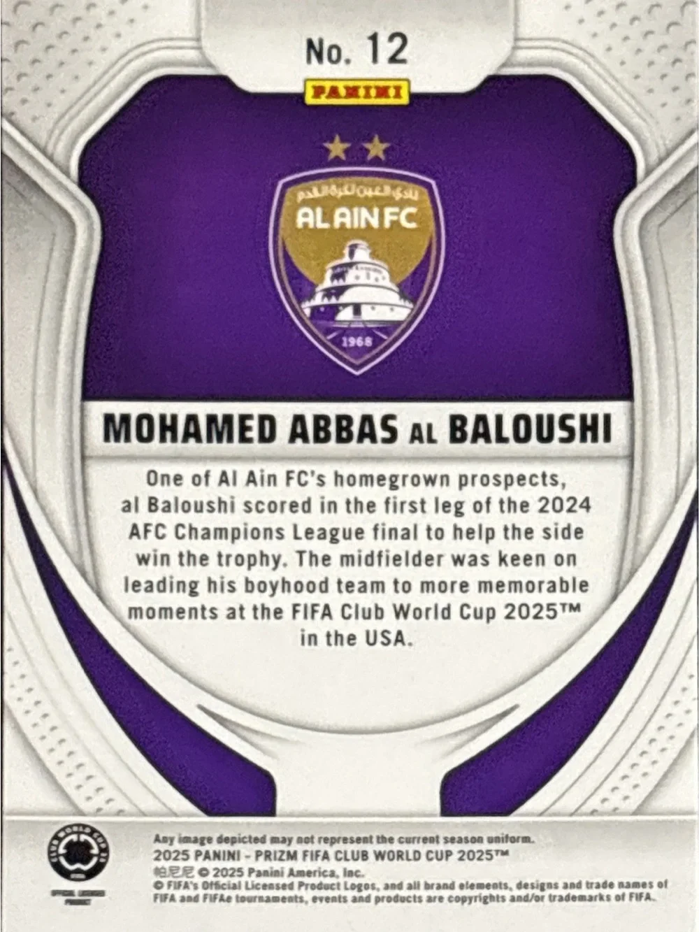 Panini Prizm Mohamed Abbas Al Baloushi Rookie Soccer Trading Card